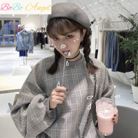 BOBO Angel2019春秋新款韩版学院风宽松格子长袖套头卫衣女外套原宿bf风学生