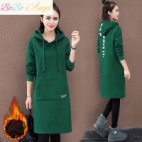 BOBO Angel加绒加厚中长款卫衣女2019秋冬季新款韩版宽松连帽过膝外套连衣裙