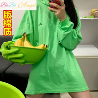 BOBO Angel秋冬网红绿色卫衣女薄款连帽宽松韩版学生原宿风中长款长袖上衣服