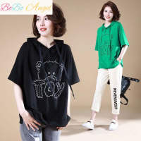 BOBO Angel纯棉100%刺绣宽松短袖T恤女装夏装2019夏季新款韩版上衣连帽卫衣