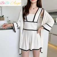 BOBO Angel[背心开衫短裤三件套]时尚冰丝套装三件套女新款2019小清新春装