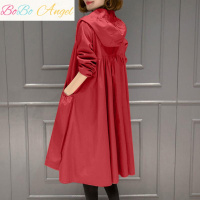 BOBO Angel2019春季新款韩版连帽中长款过膝薄款春款女风衣外套宽松大码外衣