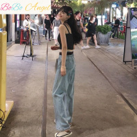 BOBO Angel秋夏2019新款韩版浅色阔腿裤高腰牛仔裤女显瘦百搭宽松直筒裤长裤
