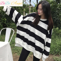 BOBO Angel2019春夏新款中长款宽松韩版条纹大码学生长袖卫衣女上衣打底衫潮