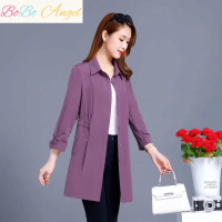 BOBO Angel[武汉好货]轻便风衣女秋季新款韩版修身中长衬衣领单排扣外套潮