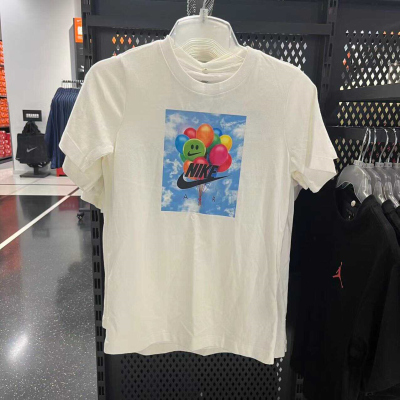 NIKE耐克短袖T恤运动休闲舒适透气针织圆领大童上衣FD2664-100 D