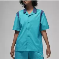NIKE耐克运动休闲舒适透气翻领女装短袖衬衫DZ3341-483 D