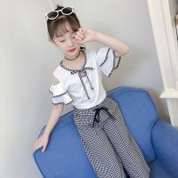 女童套装夏韩版时尚洋气2019新款中大童潮童七分裤两件套格子