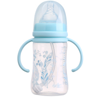 日康宽口有柄重力球奶瓶 婴儿宝宝pp奶瓶 宽口奶瓶带吸管防摔奶瓶240毫升蓝色