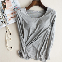 莫代尔带胸垫长袖T恤BRA-t免文胸罩杯一体瑜伽内衣睡衣打底衫