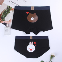 情侣内裤中低腰卡通棉质黑色提臀男平角裤女士三角纯色U凸套装黑色PBT黑(布朗熊)