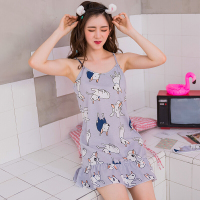 夏季睡裙带棉质可爱小熊女清新韩版少女加大码睡衣深色系家居服Y486灰色是款号Y815灰色