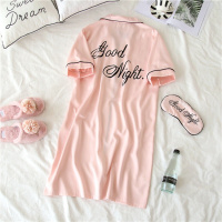 情侣装冰丝睡衣套装男女夏天短袖休闲宽松韩版可爱大码家居服开衫樱花粉裙裙M女款送眼罩