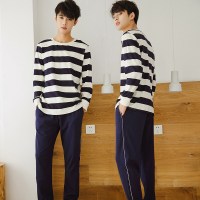 韩版棉情侣睡衣女长袖春秋冬薄款套装棉睡衣男士家居服