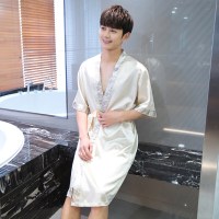 韩版夏季男女长款浴袍薄款情侣睡衣冰丝绸性感带睡袍两件套睡裙