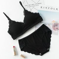 欧美女内衣套装聚拢无钢圈运动黑色文胸抹胸薄蕾丝少女学生裹胸女黑色均码