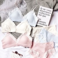 棉薄款无钢圈三角杯内衣套装少女软绵绵可爱舒适蕾丝边文胸套装