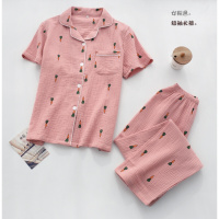 水洗棉睡衣春夏大学生女男棉质纱布短袖长袖长裤情侣家居服套装
