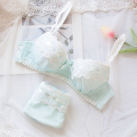 日系少女文胸套装清新萌妹子水溶蕾丝无钢圈舒适内衣甜美可爱下厚