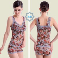 春薄款带罩杯蕾丝无钢圈文胸背心一体打底内衣套装睡眠大码百搭夏灰色套装