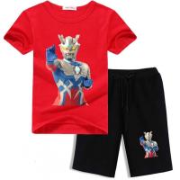 赛罗奥特曼短袖T恤套装纯棉夏装短裤纯棉中童男童女童装儿童衣服红衣黑裤M码100CM左右