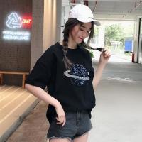 菌曼莎2019夏季新款韩版宽松大码星球亮片女装棉质上衣服