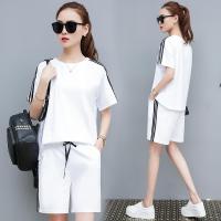 菌曼莎6535棉 运动套装女2019夏装新款时尚休闲宽松短袖T恤+短裤两件套