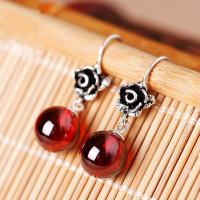 S925 酒红合成石榴石耳环红色耳坠女款饰品送女朋友七夕情人节礼物