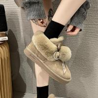 尘贺 女鞋冬季加绒防滑低帮雪地靴孕妇平底保暖棉鞋脚宽脚胖专用