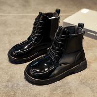 尘贺 皮面高帮马丁童靴保暖拉链女靴男童防水鞋休闲时尚皮靴百搭