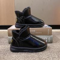 尘贺 童鞋高帮防滑雪地靴加绒户外棉鞋中大童短筒套脚保暖棉靴