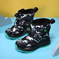 尘贺 户外加绒加厚东北大棉鞋黑色防水耐脏雪地靴保暖雪地棉防滑底男女童鞋