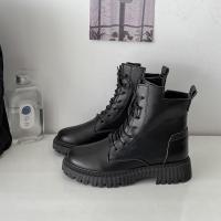 尘贺 马丁靴女2022年新款秋冬季加绒黑色中筒短靴英伦风小个子靴子