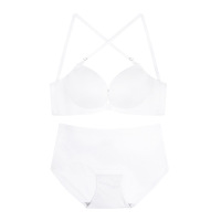 前扣美背文胸套装女夏无钢圈白色聚拢调整厚薄款性感交叉肩带内衣