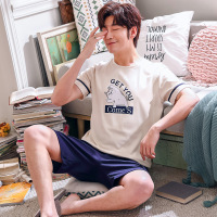 男士睡衣夏季短袖纯棉青少年全棉男夏大码短裤薄款休闲家居服套装