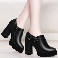 金丝兔松糕鞋女新款金属搭扣带厚底鞋女踝靴马丁靴短靴女粗跟靴