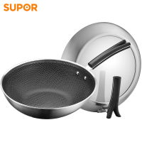 苏泊尔(SUPOR)炒锅不锈钢炒菜锅炒勺X晶盾电磁炉燃气灶通用新款 可立盖30厘米 CC30JA1 无副耳