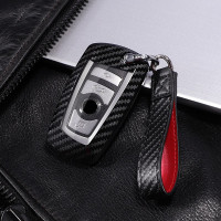 宝马碳纤维纹路钥匙包新3系5系320li钥匙套525包X3X4扣碳纤纹全包壳 黑红套装