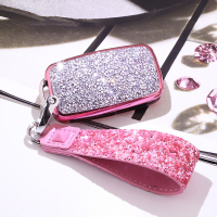 富屯 大众钥匙包 大众汽车镶钻钥匙包朗逸朗行高尔夫6宝来POLO途观带钻镶钻女钥匙包壳套扣 璀璨粉