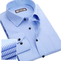 男士韩版长袖衬衫免烫条纹工装衬衣