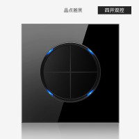 开关插座黑色钢化玻璃镜面板点开关圆形86型墙壁带LED家用波迷娜BOMINA