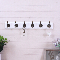 衣架挂钩试衣间不锈钢挂架壁挂客厅单钩玄关木质墙上挂衣钩简约卫生间衣服粘钩挂衣钩白色6钩60x8x2波迷娜BOMINA