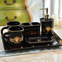 欧式洗漱用品卫浴五件套装卫生间刷牙漱口杯牙具陶瓷托盘套件浴室波迷娜BOMINA