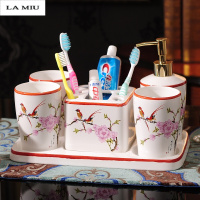 新款创意中式陶瓷卫浴五件套浴室用品套件卫生间刷牙洗漱口杯牙具套装波迷娜BOMINA