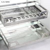 厨房橱柜不锈钢304拉篮置物架超宽边碗碟拉篮阻尼轨道味篮波迷娜BOMINA