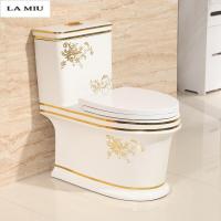 新款欧式卫浴超漩式马桶彩色彩花金边个性节水彩金创意抽水座便器彩金花波迷娜BOMINA