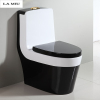 新款彩色豪华家用抽水节水马桶陶瓷坐便器个性坐厕虹吸超漩式卫浴时尚黑雪花釉面黑色盖板褪色波迷娜BOMINA