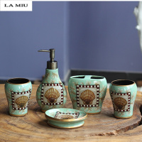 新款陶瓷卫浴五件套 美式浴室用品刷牙杯卫生间漱口杯 欧式洗漱杯套装波迷娜BOMINA