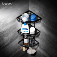 全铜三角篮欧式卫生间转角架浴室黑色网篮双层仿古置物架挂件壁挂波迷娜BOMINA