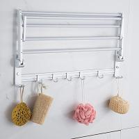 太空铝合金架打孔式浴室置物架壁挂卫生间加厚折叠浴巾架双层 银色60公分长波迷娜BOMINA